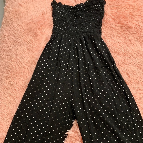 polka dot strapless jumpsuit